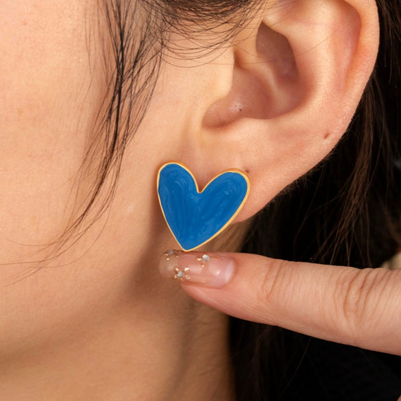 Wholesale Titanium Steel Heart Cshaped Light Luxury Earrings With Diamond Oil Painting Pattern And Electroplating Process For Women