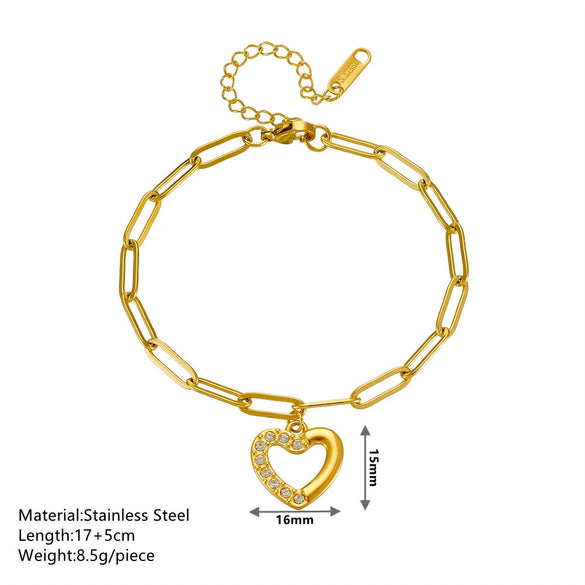 Wholesale Titanium Steel Heart Geometric Minimalist Women's Bracelet With Diamond