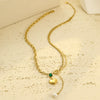 Wholesale Titanium Steel Heart Necklace Inlaid With Pearls And Water Drop Zircons Electroplated 18K Stainless Steel For Women