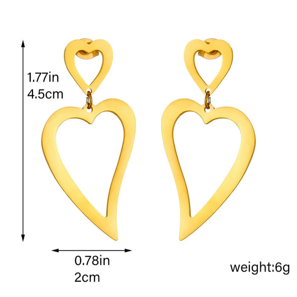 Wholesale Titanium Steel Heart Pattern Gold Plated Electroplated Women's Pendant Earrings