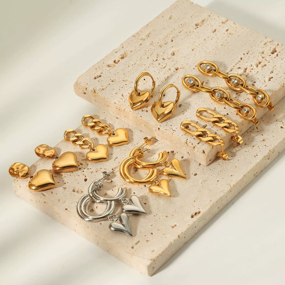Wholesale Titanium Steel Heart Pendant Earrings With 18K Gold Plated Electroplating Exaggerated And High Sense Temperament Ins Fashion