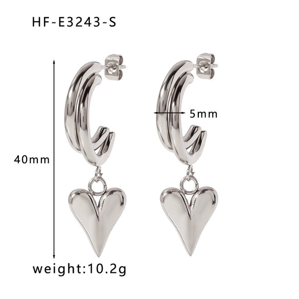 Wholesale Titanium Steel Heart Pendant Earrings With 18K Gold Plated Electroplating Exaggerated And High Sense Temperament Ins Fashion