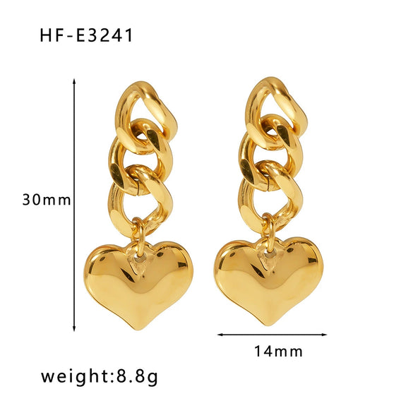 Wholesale Titanium Steel Heart Pendant Earrings With 18K Gold Plated Electroplating Exaggerated And High Sense Temperament Ins Fashion