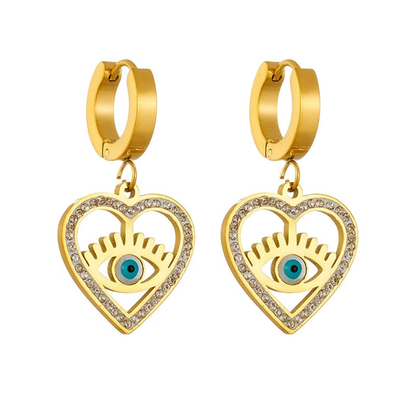 Wholesale Titanium Steel Heart Shape Diamondembedded Electroplated Women's Fashion Pendant Earrings