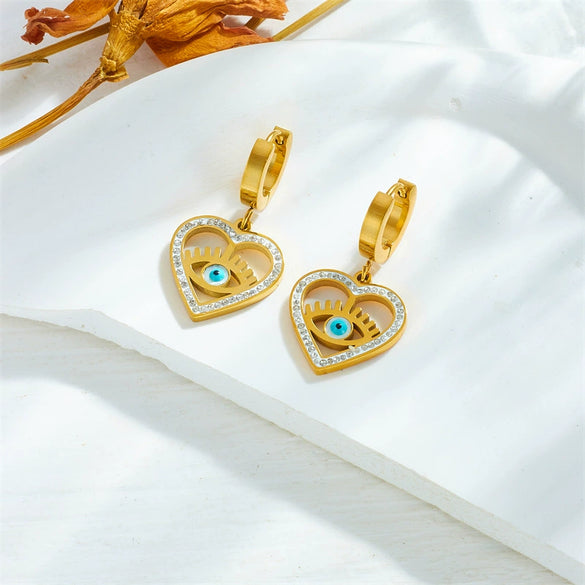 Wholesale Titanium Steel Heart Shape Diamondembedded Electroplated Women's Fashion Pendant Earrings