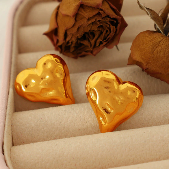 Wholesale 316L Stainless Steel Heart Shape Electroplated Earrings For Women