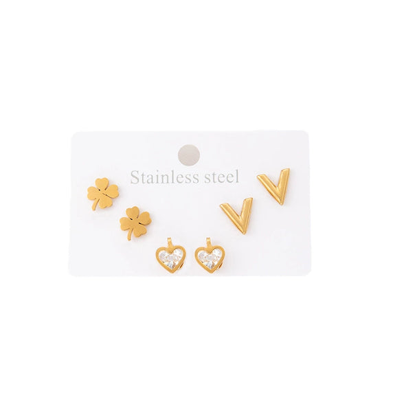 Wholesale Titanium Steel Heart Shape Electroplated Love Zircon Earrings Set For Women