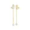 Wholesale Titanium Steel Heart Shape Goldplated Earrings With Love Chain Tassel And Pearl Hanging