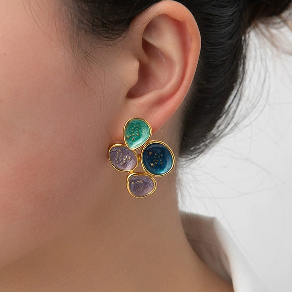 Wholesale Titanium Steel Heart Shape Light Luxury Electroplated Enamel Earrings For Women