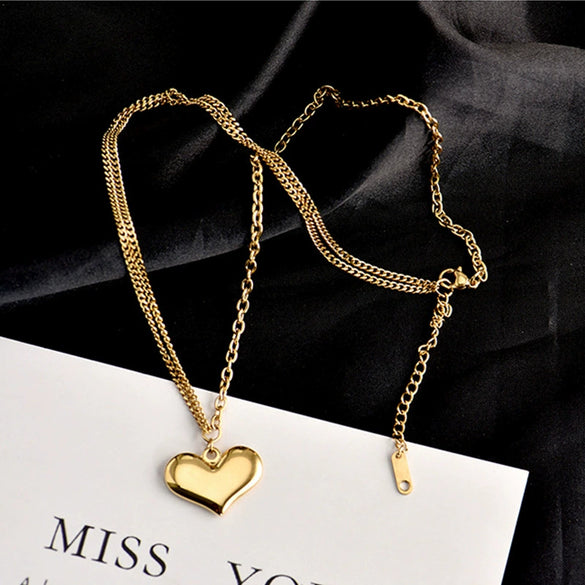 Wholesale Titanium Steel Heart Shape Pendant Necklace With Electroplating For Women