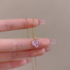 Wholesale Titanium Steel Heart Shape Pink Zircon Electroplated Clavicle Chain Necklace For Women