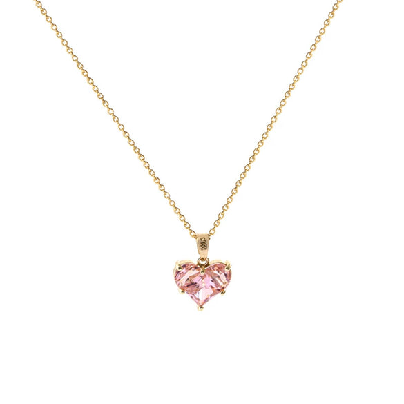 Wholesale Titanium Steel Heart Shape Pink Zircon Electroplated Clavicle Chain Necklace For Women
