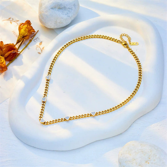 Wholesale Titanium Steel Heart Shaped Diamondembedded Electroplated Necklace For Women