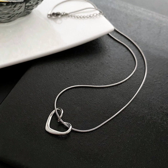 Wholesale Titanium Steel Heart Shaped Polished Love Pendant Necklace For Women