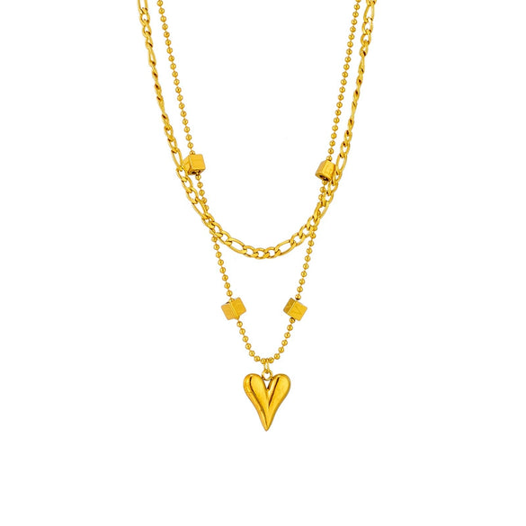 Wholesale Titanium Steel Heart Square Pendant Double Layer Stacked Electroplated Women's Necklace