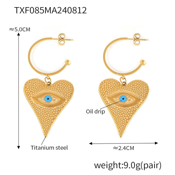 Wholesale 316L Stainless Steel Heartshaped Devil's Eye Pendant Earrings And Multilayer Necklace With 18K Real Gold Electroplating For Women