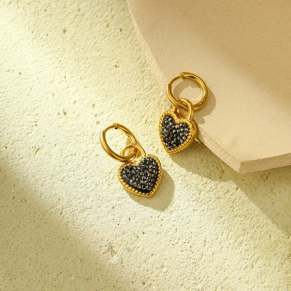 Wholesale Titanium Steel Heartshaped Diamond Love Earrings With Electroplating Treatment Fashion Design Nonfading