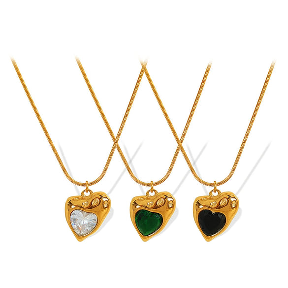 Wholesale 316L Stainless Steel Heartshaped Embossed Diamondinlaid Clavicle Chain Necklace Electroplated Women's Jewelry