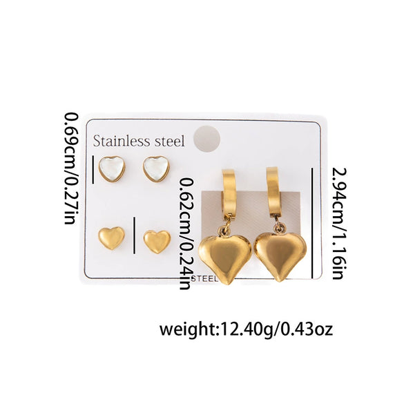 Wholesale Titanium Steel Heartshaped Simple Style Electroplated Women's Earrings Threepiece Set