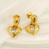 Wholesale Titanium Steel Heartshaped Vintage Earrings With Diamond Hammer Love Design And Electroplated 18K Gold Finish