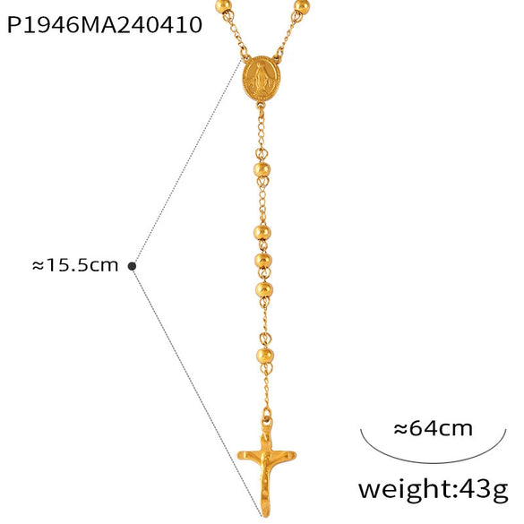 Wholesale 316L Stainless Steel Hip Hop Niche Vintage Geometric Round Cross Pendant Necklace Gold Plated