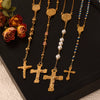 Wholesale 316L Stainless Steel Hip Hop Niche Vintage Geometric Round Cross Pendant Necklace Gold Plated