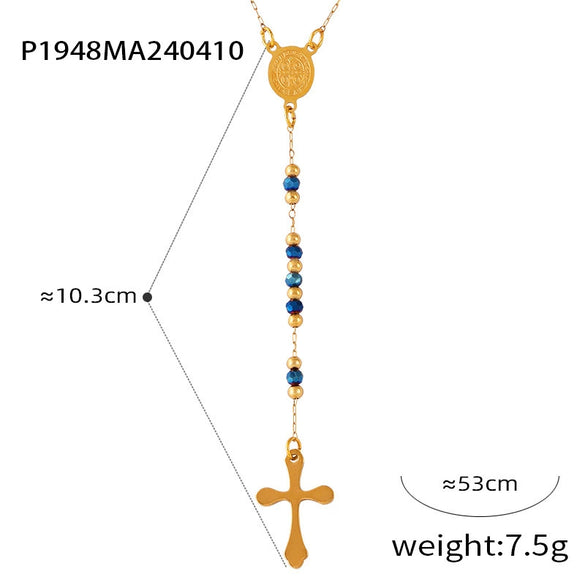 Wholesale 316L Stainless Steel Hip Hop Niche Vintage Geometric Round Cross Pendant Necklace Gold Plated