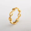 Wholesale Titanium Steel Hollow Circle Drop Shape Electroplating Minimalist Ring With Japanese Character And Diamond