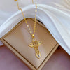 Wholesale Titanium Steel Hollow Cross Geometric Diamond Microinlaid Women's Necklace