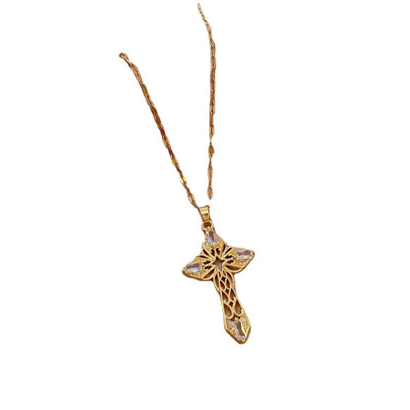 Wholesale Titanium Steel Hollow Cross Geometric Diamond Microinlaid Women's Necklace