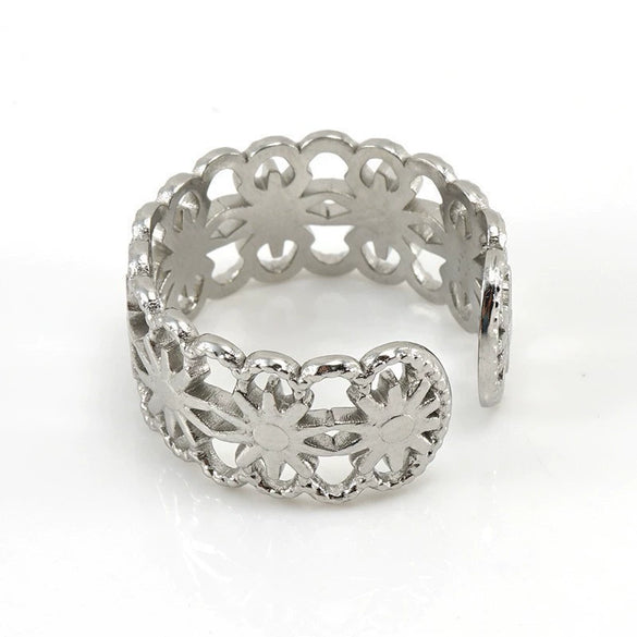Wholesale Titanium Steel Hollow Ring Fashionable Geometric Design Opening Adjustable For Women