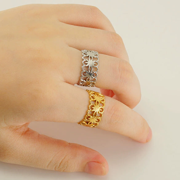 Wholesale Titanium Steel Hollow Ring Fashionable Geometric Design Opening Adjustable For Women