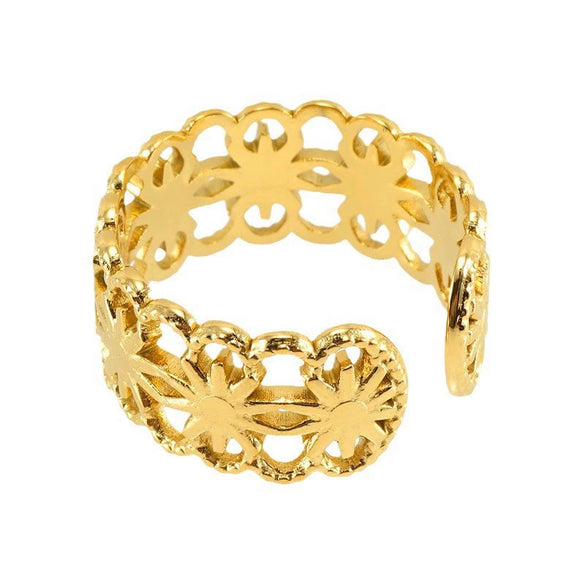 Wholesale Titanium Steel Hollow Ring Fashionable Geometric Design Opening Adjustable For Women