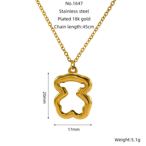 Wholesale 316L Stainless Steel Hollow Three Dimensional Bear Light Luxury Niche Women's Necklace With Electroplating