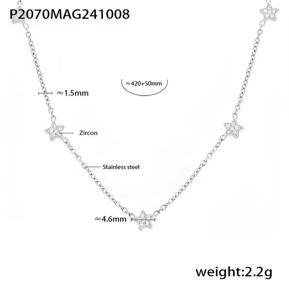 Wholesale Titanium Steel Inlaid Zircon Five Pointed Star Double Layer Clavicle Necklace With 18K Gold Electroplated Treatment For Women