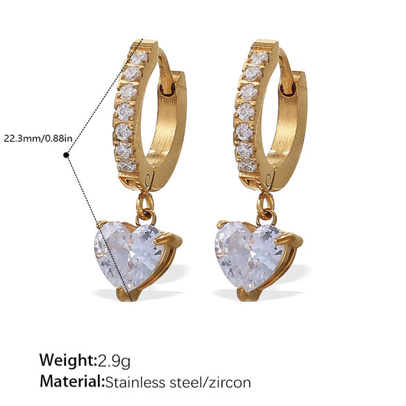 Wholesale 316L Stainless Steel Inlaid Zircon Heartshaped Electroplated Earrings Fashion And Light Luxury Design