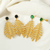 Wholesale 316L Stainless Steel Inlaid Zircon Leaf Retro Style Women's Earrings