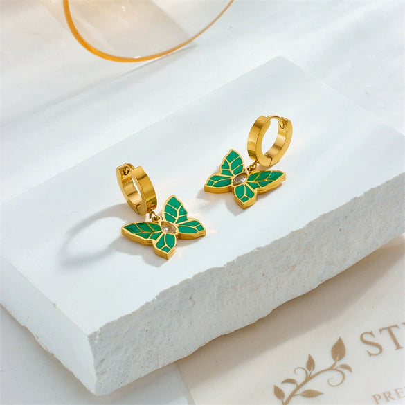 Wholesale Titanium Steel Insect Animal Style Electroplated Butterfly Earrings