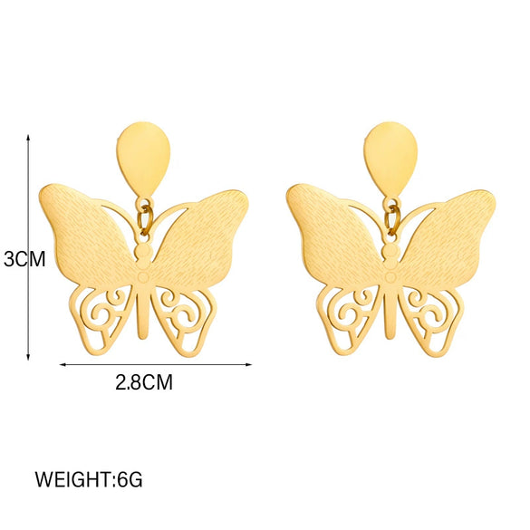 Wholesale Titanium Steel Insect Butterfly Earrings Fashionable Elegant Light Luxury Hollow Solid Electroplated Design For Women