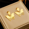 Wholesale Titanium Steel Insect Butterfly Earrings Fashionable Elegant Light Luxury Hollow Solid Electroplated Design For Women