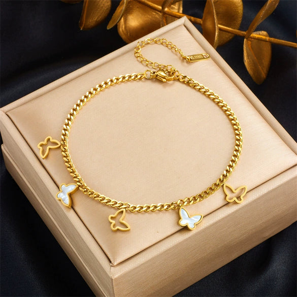 Wholesale Titanium Steel Insect Pattern Goldplated Hollow Shell Butterfly Anklet Jewelry For Women
