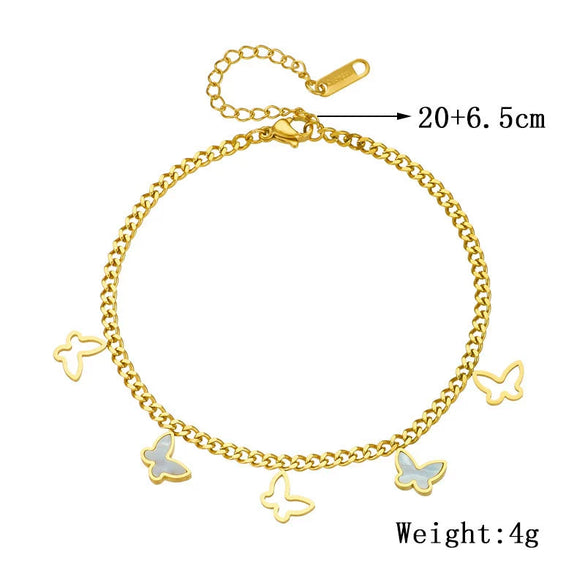 Wholesale Titanium Steel Insect Pattern Goldplated Hollow Shell Butterfly Anklet Jewelry For Women