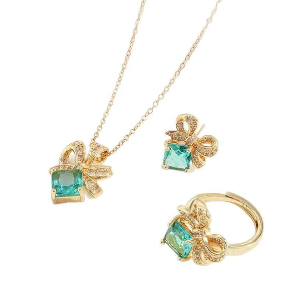 Wholesale Titanium Steel Jewelry For Women With Bow Pendant Electroplating Mixed Gemstone Setting And O Word Chain
