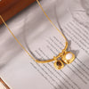 Wholesale 316L Stainless Steel Jewelry French Retro Twocolor Asymmetric Square Pendant Necklace With Tiger Eye White Turquoise Electroplating Geometric Style For Women