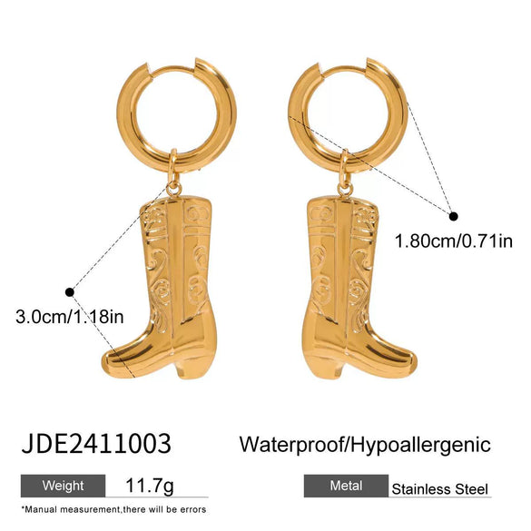 Wholesale Titanium Steel Jewelry Geometric Carved Boots Necklace And Earrings Pendant