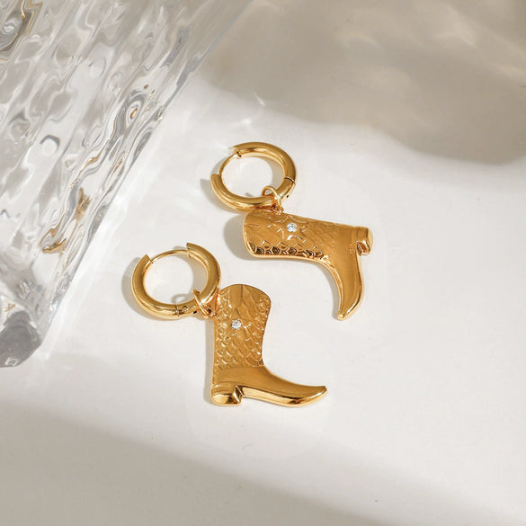 Wholesale Titanium Steel Jewelry Geometric Carved Boots Necklace And Earrings Pendant