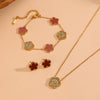 Wholesale Titanium Steel Jewelry Set With Diamond And Plants Flowers Pattern For Women