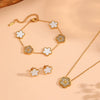 Wholesale Titanium Steel Jewelry Set With Diamond And Plants Flowers Pattern For Women
