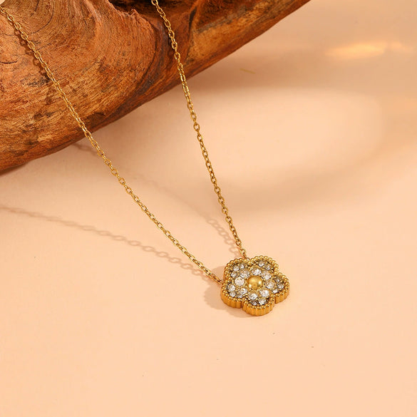 Wholesale Titanium Steel Jewelry Set With Diamond And Plants Flowers Pattern For Women