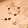 Wholesale Titanium Steel Jewelry Set With Diamond And Plants Flowers Pattern For Women